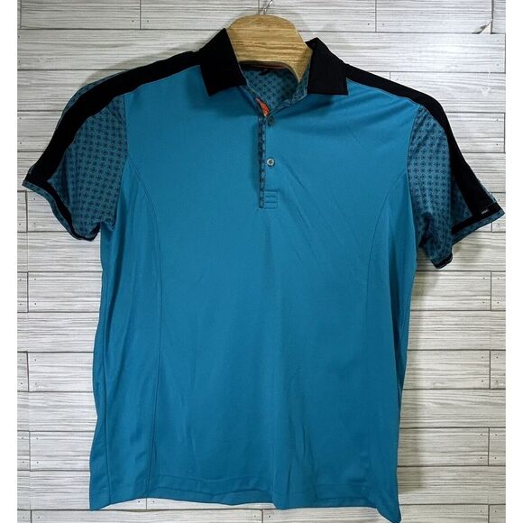 Pin High Men's Performance Golf Polo Sz XL Teal/Black Quick Dry Polyester - Picture 2 of 9